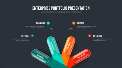Company Strategy Slide Template Vector Illustration. Financial Innovation Four Step Infographic Slideshow Design. Digital Solution 4 Option Diagram Presentation Layout.