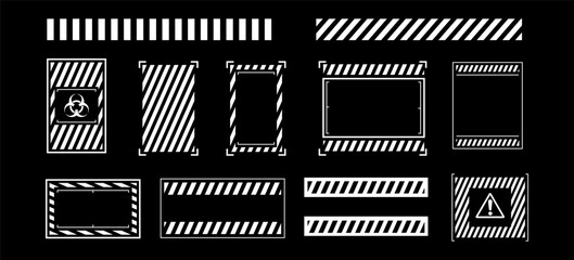 Collection of Hazard Warning Signs and Borders on Black Background