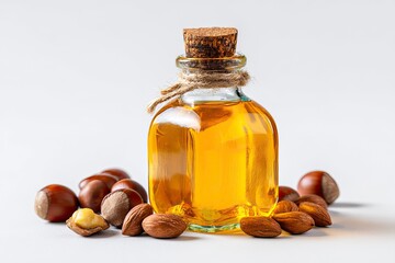 Nut Oil in Bottle with Almonds and Hazelnuts