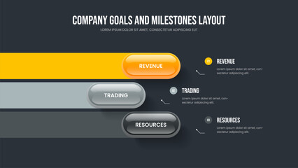 Consulting Analysis 3 Step Infographic Slideshow Design. Professional Overview Three Option Diagram Frame Template. Project Forecast Slide Layout Vector Illustration.