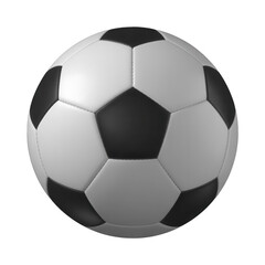 A close up view of a soccer ball with black and white panels against a black background isolated shot