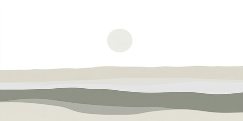 Serene Horizon Neutral Toned Layered Landscape with Soft Sun.