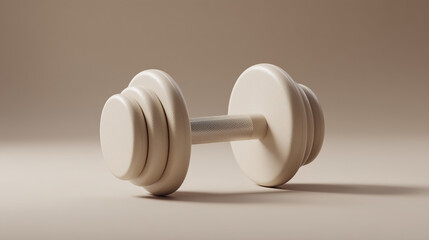 Minimal fitness composition featuring a dumbbell placed on soft neutral surface with natural lighting, symbolizing modern wellness and strength.
