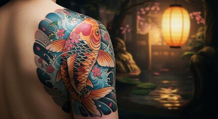 Koi fish tattoo design on shoulder