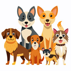 Cartoon Dog Breeds Vector Set Funny Flat Style on White