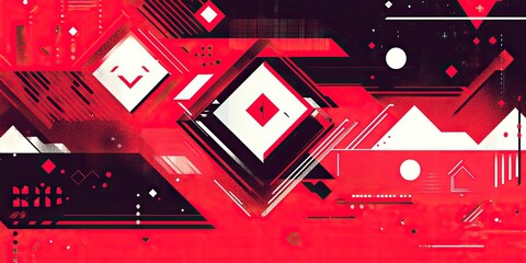 Crimson Codex Geometric Abstract of Red  Black Patterns.