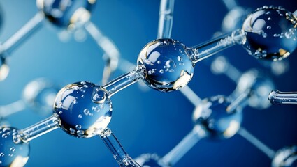 Transparent water molecule structure on blue background