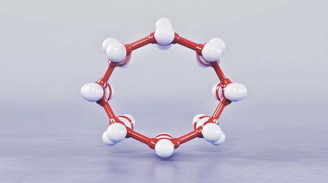 Macro image of benzene ring molecule with aromatic ring structure.