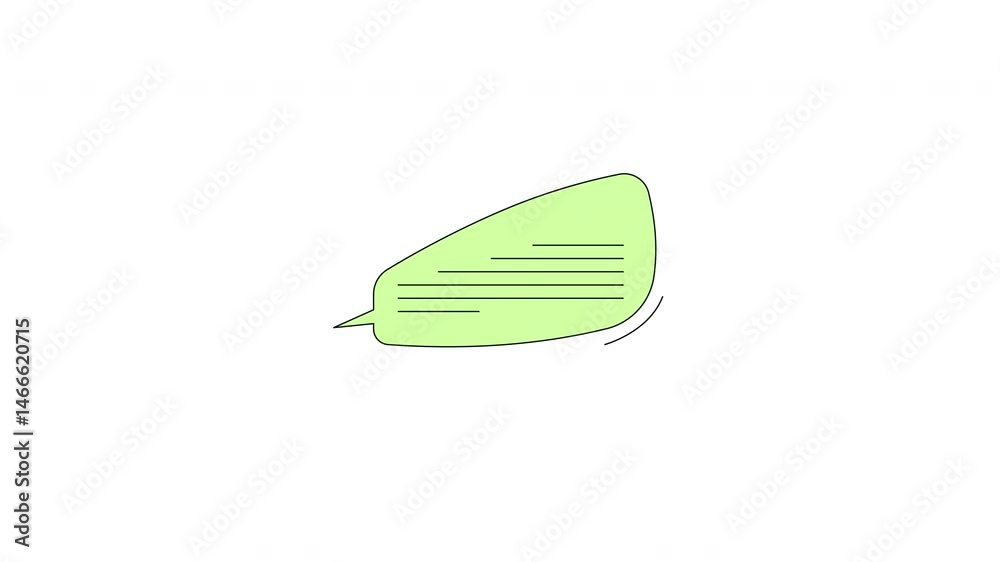 Poster talking shape speech bubble with text lines 2d cartoon object animation. stylized abstract form of m