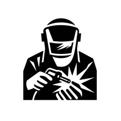Silhouette Welder Logo in Monochrome, Flat Vector Style,