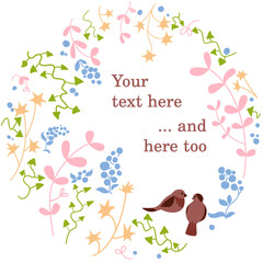 Plants and Birds - Round Frame for Invitations, Announcements, Messages