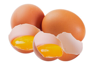 brown eggs with broken egg isolated on black