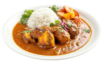 Aromatic Indian curry plate rice tender meat and vibrant garnish