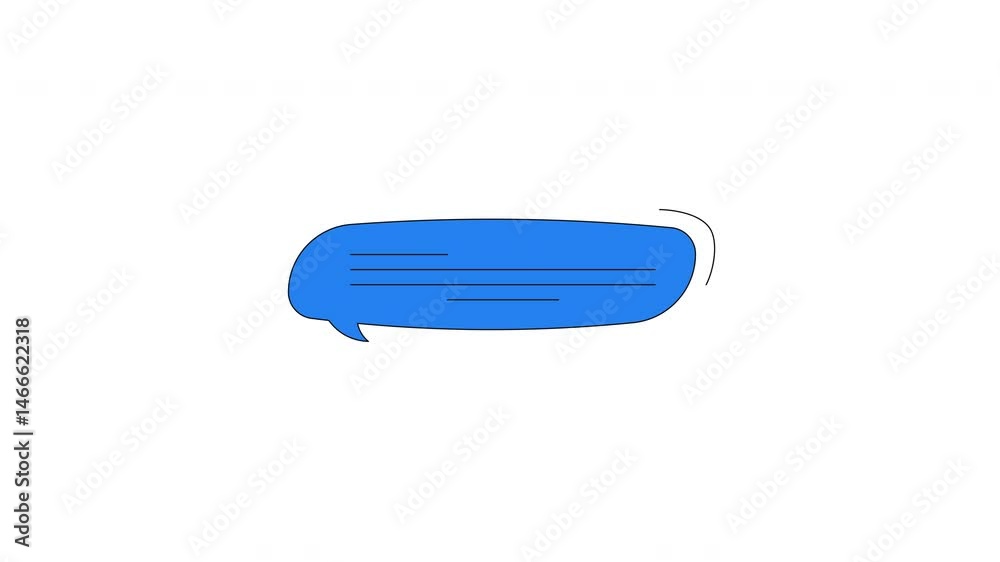 Poster blue horizontal chat bubble with text lines 2d cartoon object animation. messaging app. dialogue. co