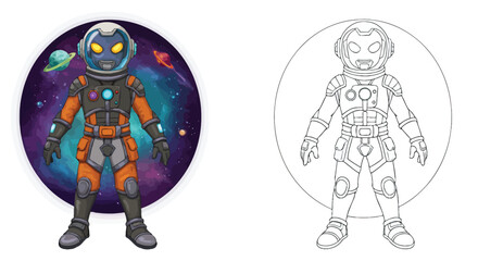 Astronaut Illustration: A stylized astronaut in a sleek, futuristic suit against a backdrop of a vibrant galaxy, exuding a sense of exploration and wonder.