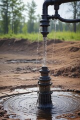 Obraz premium Artesian well water gushing from drilled wellhead , water source, water, hydrogeology