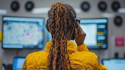 Person in a control room, focused on monitoring