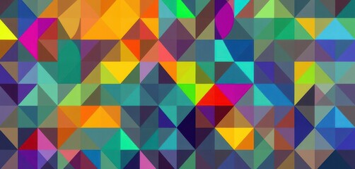 Abstract geometric mosaic of right-angled triangles in varying colors and sizes, angles, backdrop, colorful