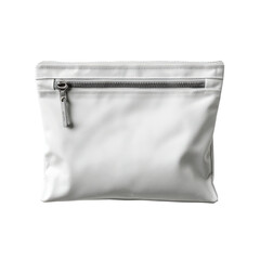 A sleek white pouch with a zipper, perfect for organizing essentials in style. isolated on a white background.