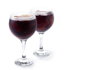 Refreshing Summer Citrus Fruit Sangria in crystal isolated on white background. Copy space