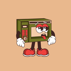 Retro character design from tired microwave