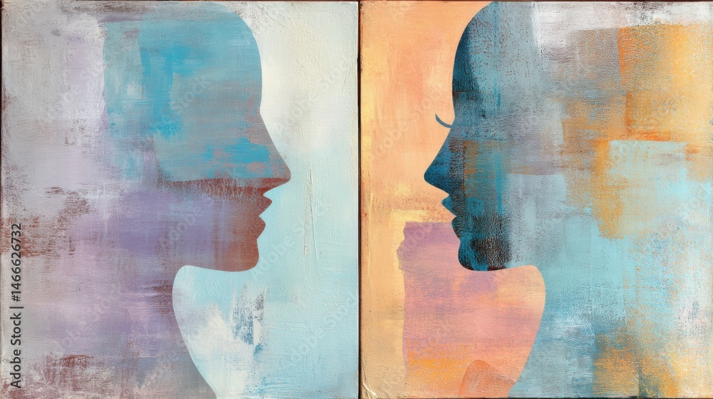 Aufkleber exploring the bond of empathy through abstract silhouettes in pastel hues generative ai