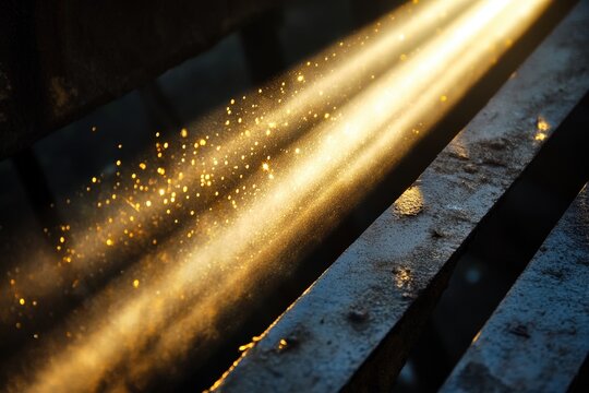 Intense light beam illuminating metal beams.
