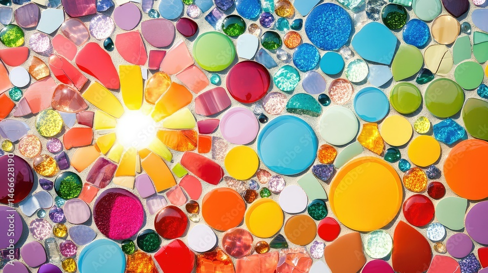 Poster modern mosaic design with colorful abstract tiles arranged in a visually striking pattern