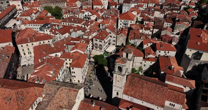 City Center of the Old Town of Kotor and Cathedral Square AERIAL