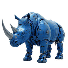 Fototapeta premium Blue Robotic Rhinoceros Sculpture with Mechanical Design On Transparent Background
