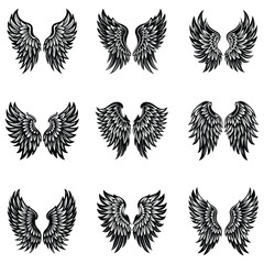 Obraz premium Angel wings vector illustration clip art design element, Wings icons silhouette vector