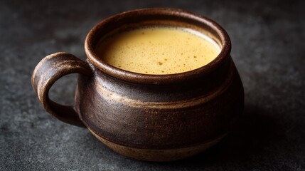 Rich Coffee in a Rustic Ceramic Mug