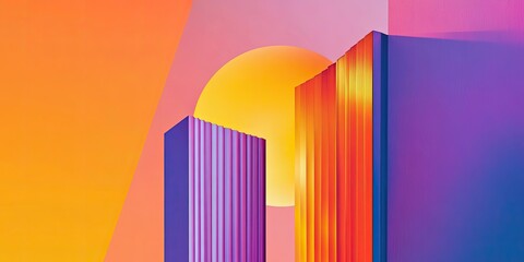 Obraz premium Abstract Sunset City Vivid Geometric Architecture with a Gradient Sky.