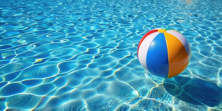 Beach Ball Floating in Blue Pool, blue water, aquatic scene,  blue water