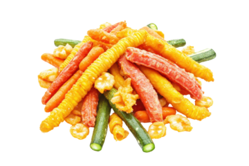 Colorful veggie sticks tower a crunchy snack on a black canvas