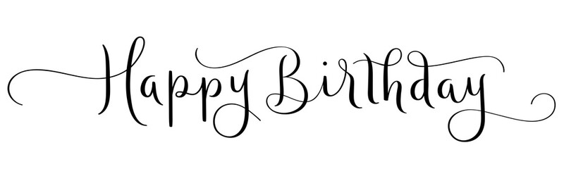 HAPPY BIRTHDAY black calligraphy banner on transparent background