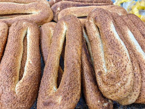 Fresh-baked sesame and zaatar bagels are sold at the Jerusalem Old City market. Jerusalem