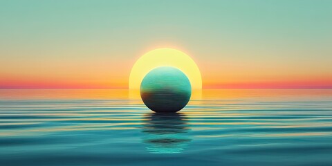 Obraz premium Serene Sphere Sunrise Reflection on Calm Waterscape with a tranquil scene.
