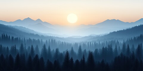 Serene Sunrise Blue Mountains  Misty Forest Vista.