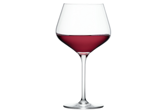 Crimson Elegance A wine glass filled with a deep red liquid against a stark black backdrop