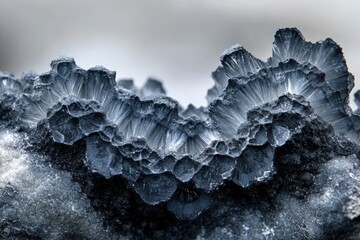 Close-up of a dark, textured rock formation with radiating, needle-like crystal structures.
