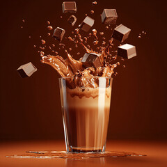 A delicious brown espresso with white cream in a glass, a sweet and cold coffee beverage