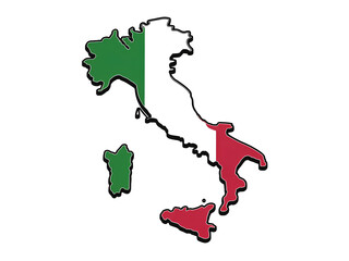 Italian Map with Flag Illustration isolated PNG on Transparent Background,Italian Map Icon with the Flag inside for Geography Education Material