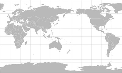 World vector map with country boundaries and graticules in Asia-Pacific view (Compact Miller projection, PPT-compatible & fully editable)