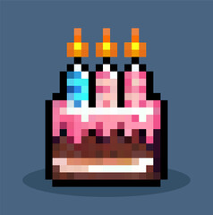 Birthday cake pixel art, vector
