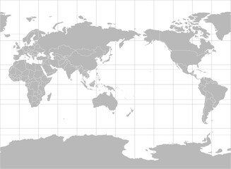 World vector map with country boundaries and graticules in Asia-Pacific view (Miller cylindrical projection, PPT-compatible & fully editable)