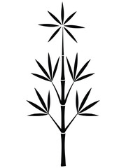 Obraz premium Stylized black bamboo plant vector illustration with leaves in a symmetrical arrangement, isolated on a white background.