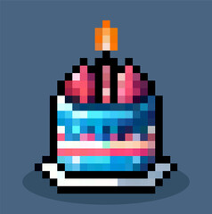 Birthday cake pixel art, vector