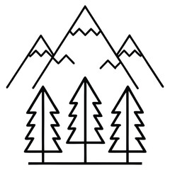 Fototapeta premium Minimalist mountain and pine tree line art vector illustration