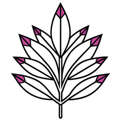 Stylized Leaf Illustration with Bold Lines and Purple Tips